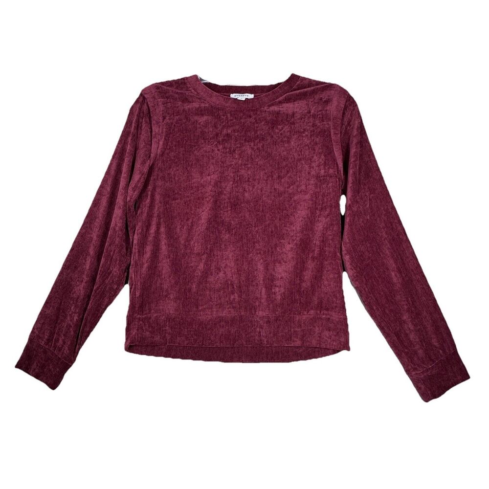 Evereve Shirt Womens Medium Wine Red Holly Velour Pleated Pullover Casual Retro